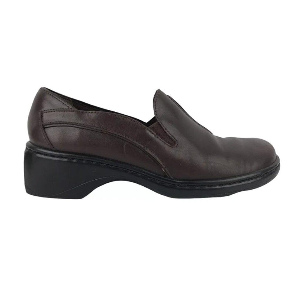 Clarks Womens Dark Brown Leather Cuban Heel Slip On Loafer Shoes Size US 6 M